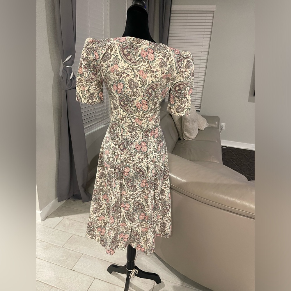 Vintage renaissance cottagecore romantic prairie 70s 80s floral tea dress Xs/S - Picture 2 of 9